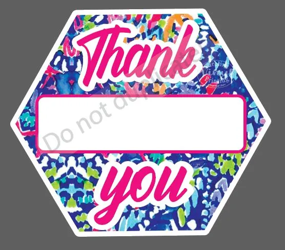 Blue Print Thank You Name LABELS (3.5 inches) - Set of 28