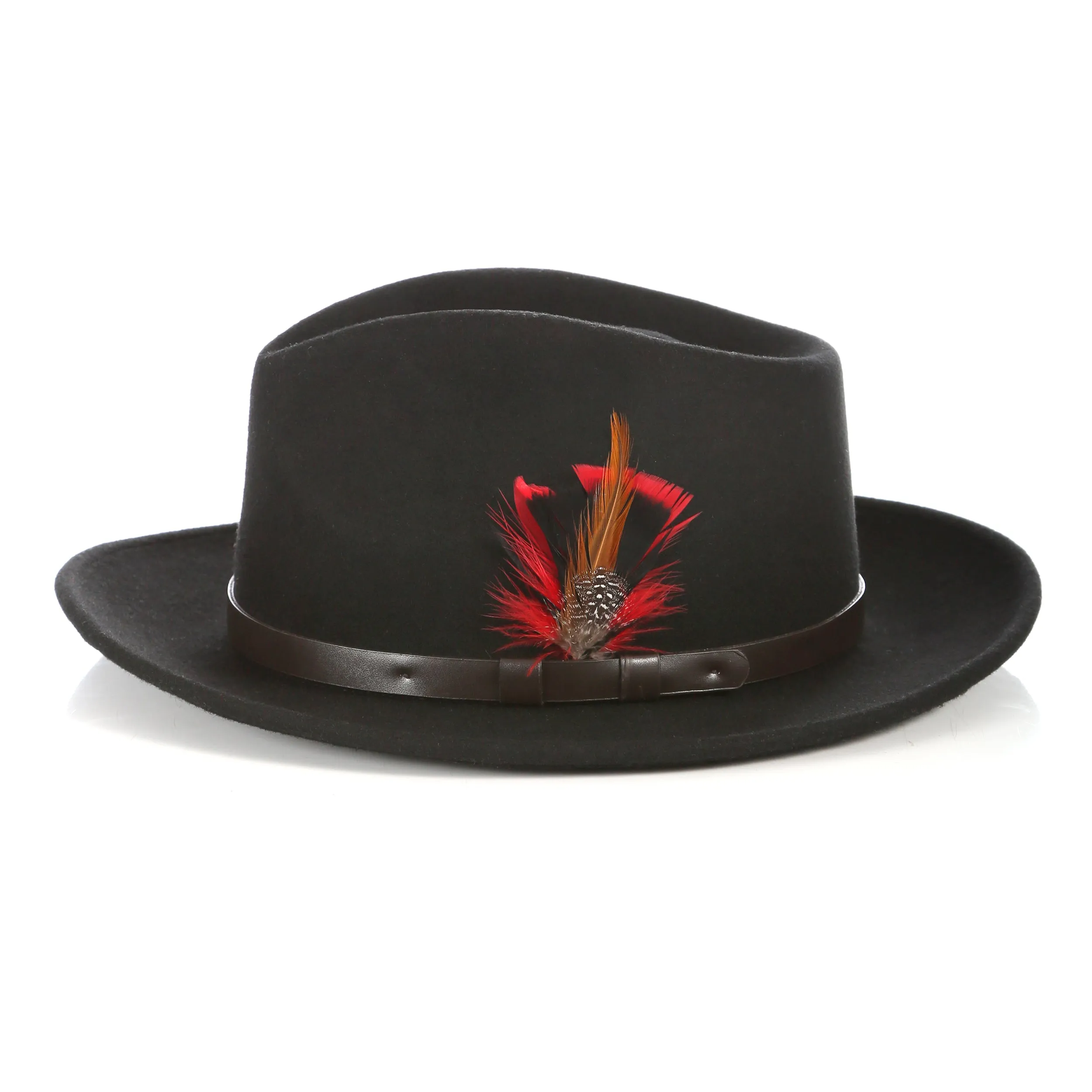 Crushable Fedora Hat in Black with Leather Band