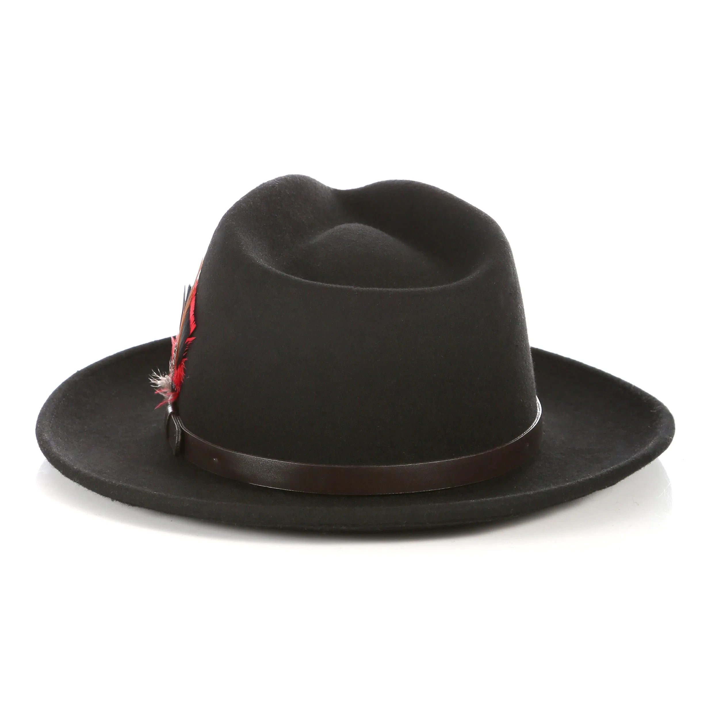 Crushable Fedora Hat in Black with Leather Band