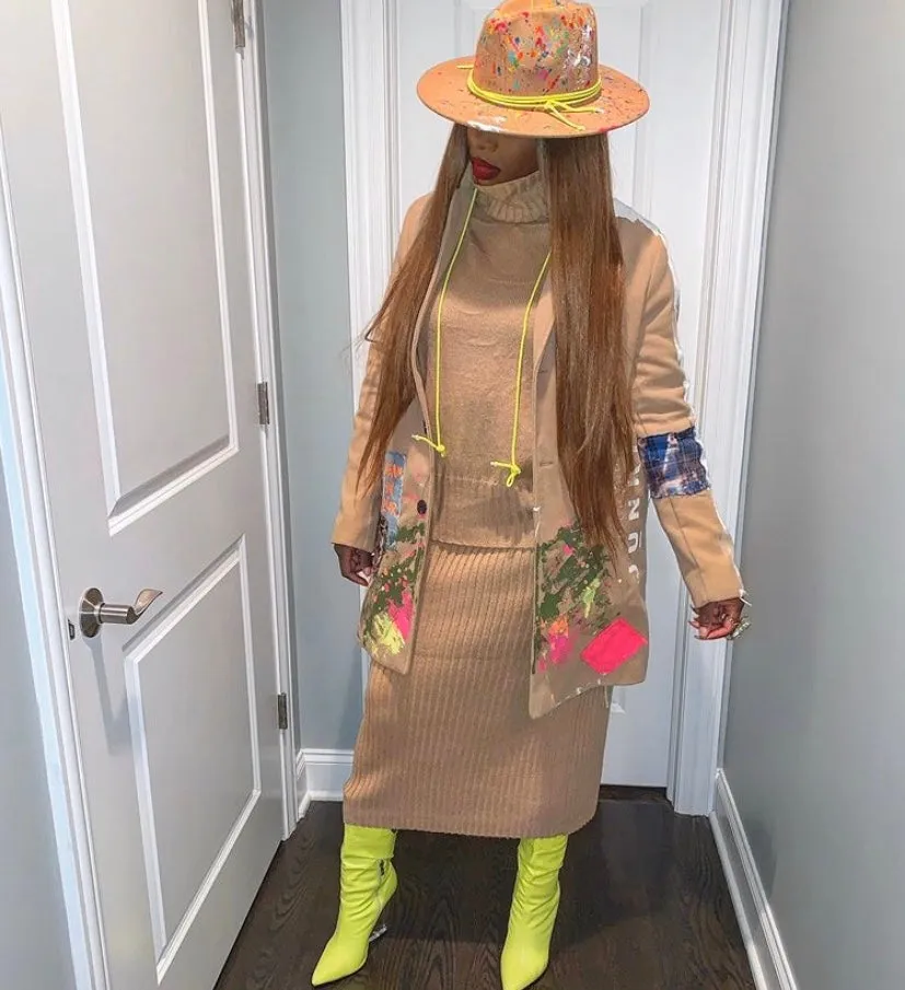 High End Junkie Light Tan and Neon Paint Splattered Hand-painted Fedora