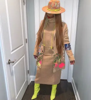 High End Junkie Light Tan and Neon Paint Splattered Hand-painted Fedora
