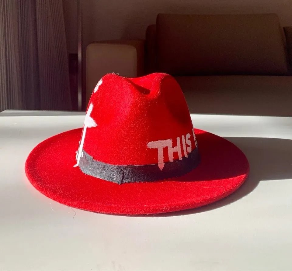 High End Junkie Red Socialite Hand-painted Fedora