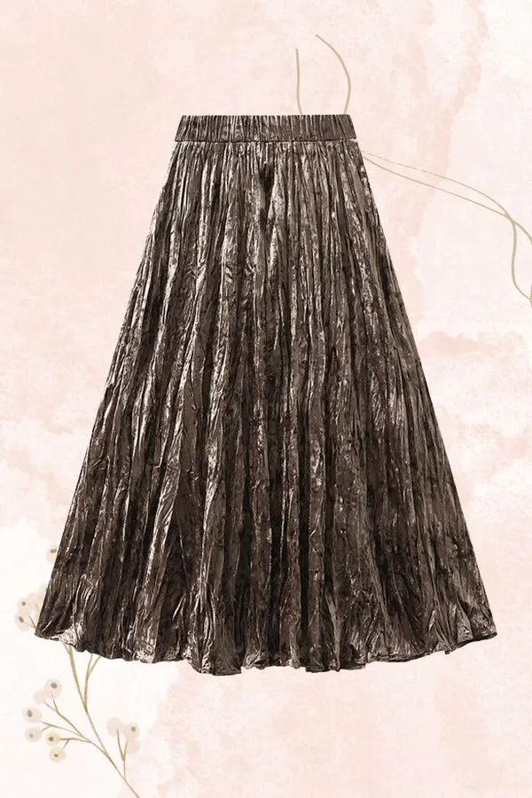 High-waisted A-line versatile mid-length slimming pleated skirt