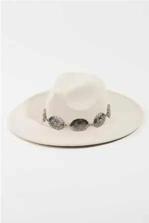 Large Concho Faux Suede Fedora Hat