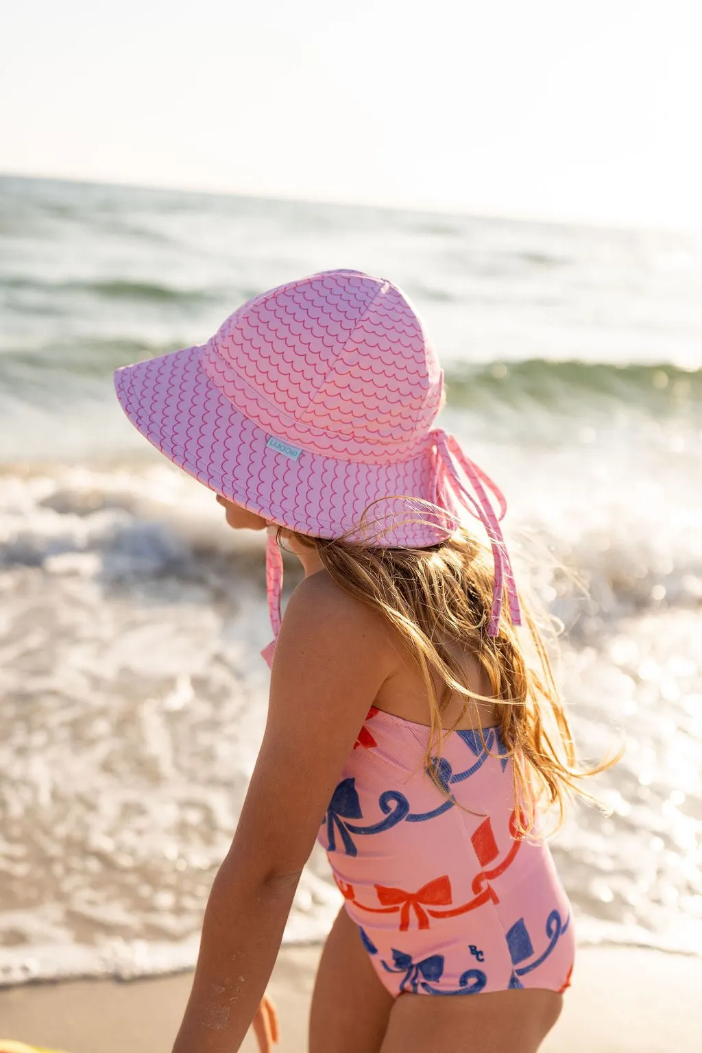 Pink Waves Wide Brim Swim Hat