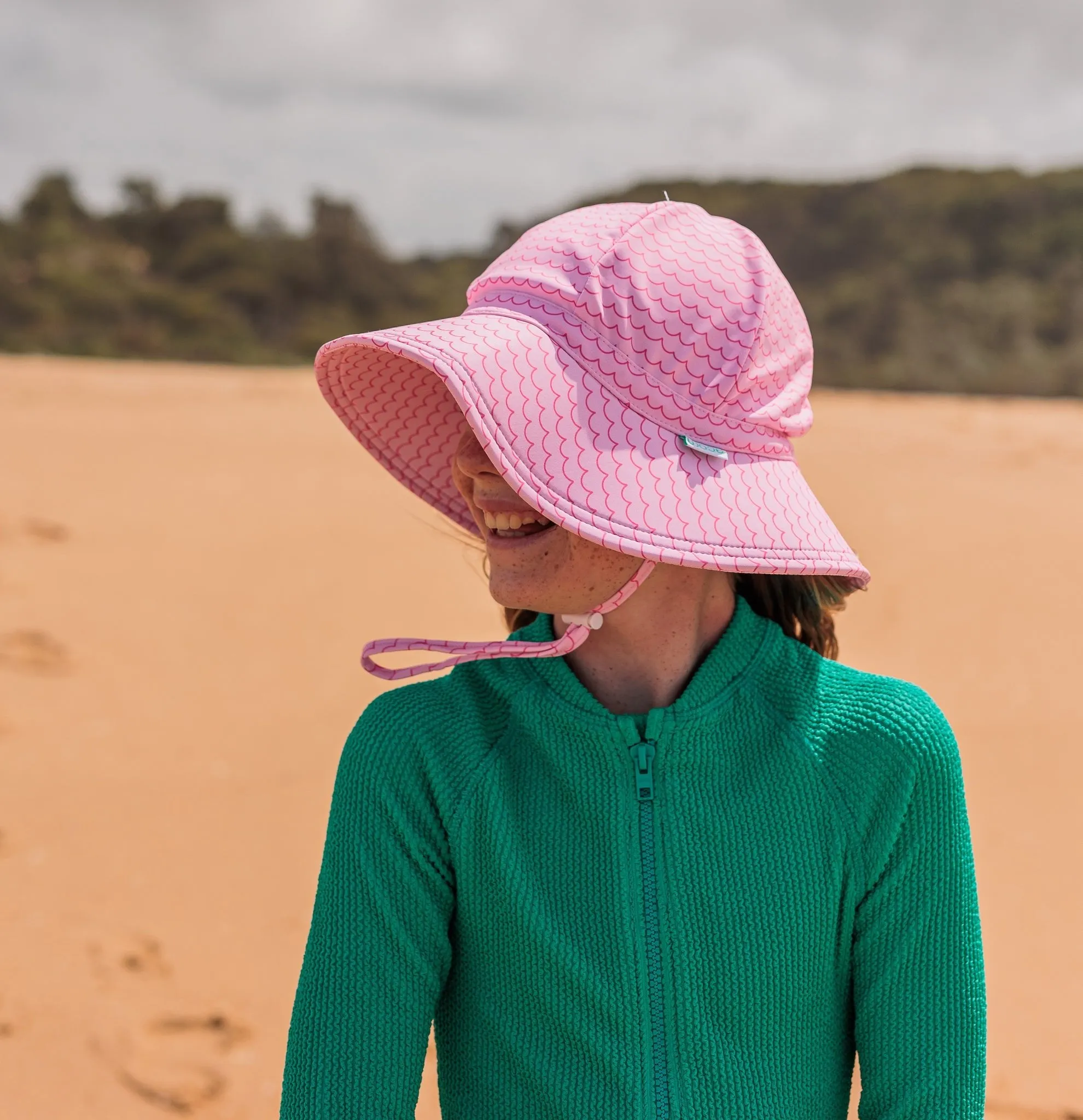 Pink Waves Wide Brim Swim Hat