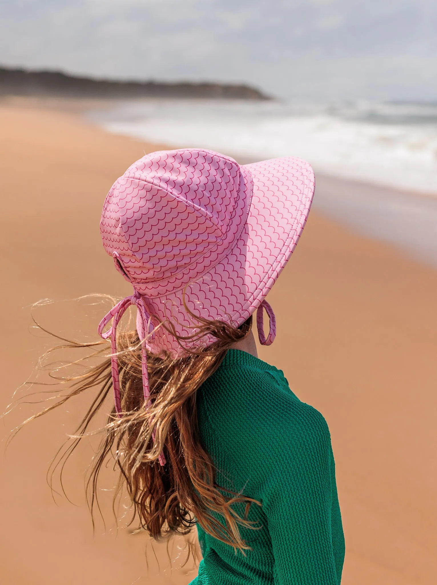 Pink Waves Wide Brim Swim Hat