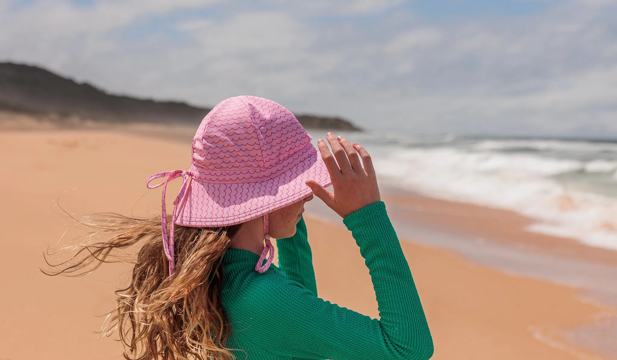 Pink Waves Wide Brim Swim Hat