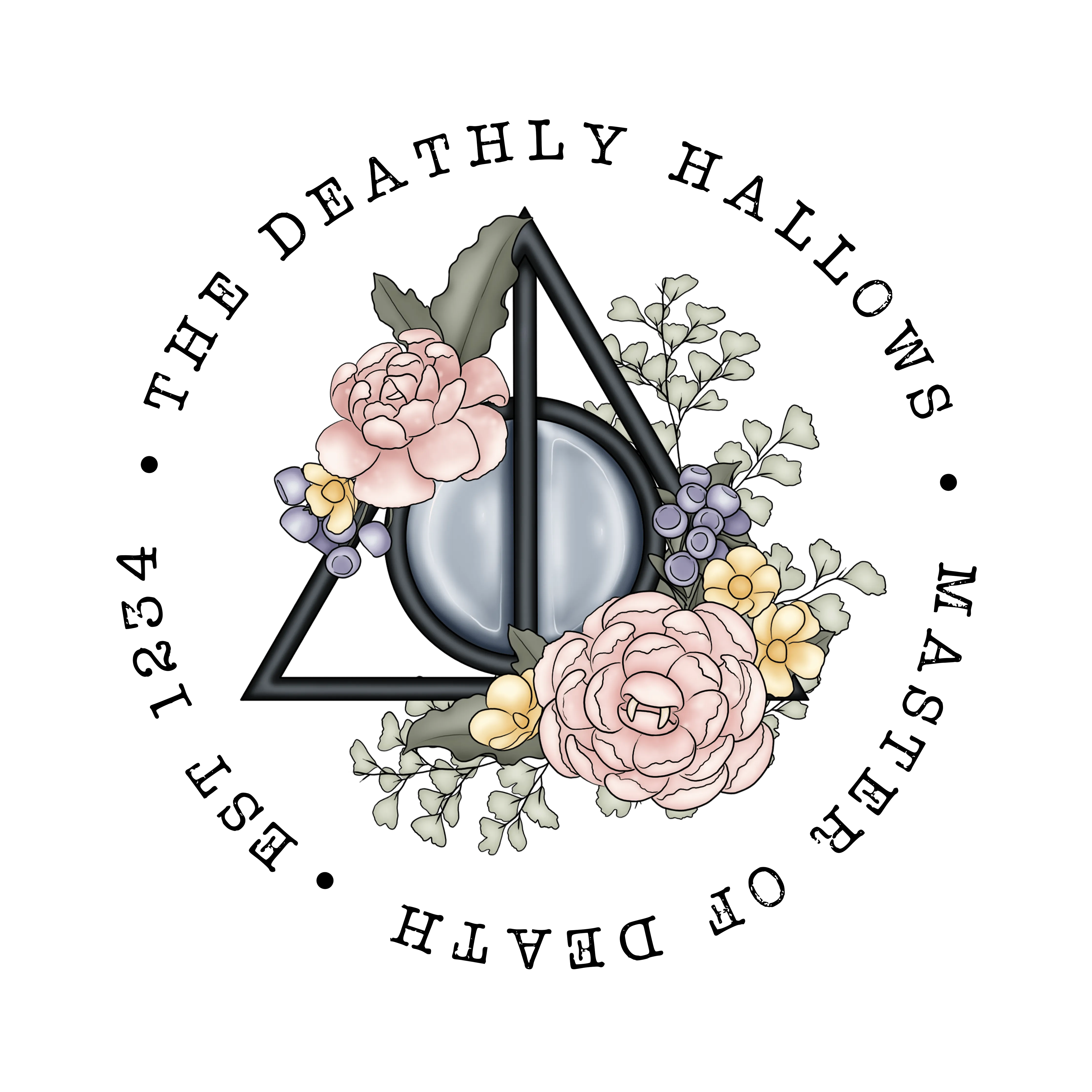 The Deathly Hallow- H. potter- Floral Clear Vinyl , Sticker, 3x3 inch